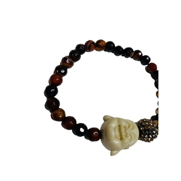 Black Brown Smiling Buddha Stretch Bracelet Beaded - Picture 2 of 5